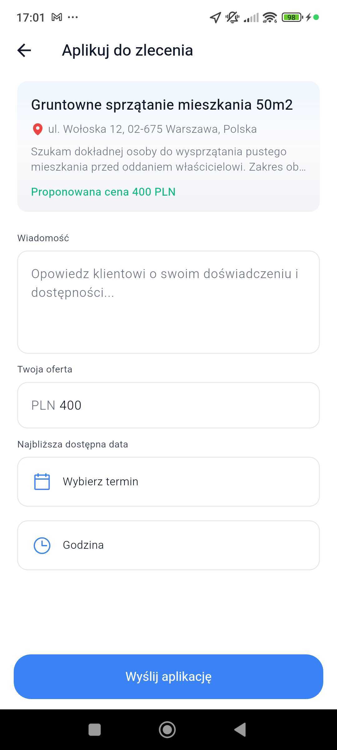 Submitting application